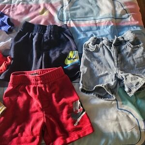 Nike Kids Navy & Red Athletic Shorts with Light Wash Denim Shorts